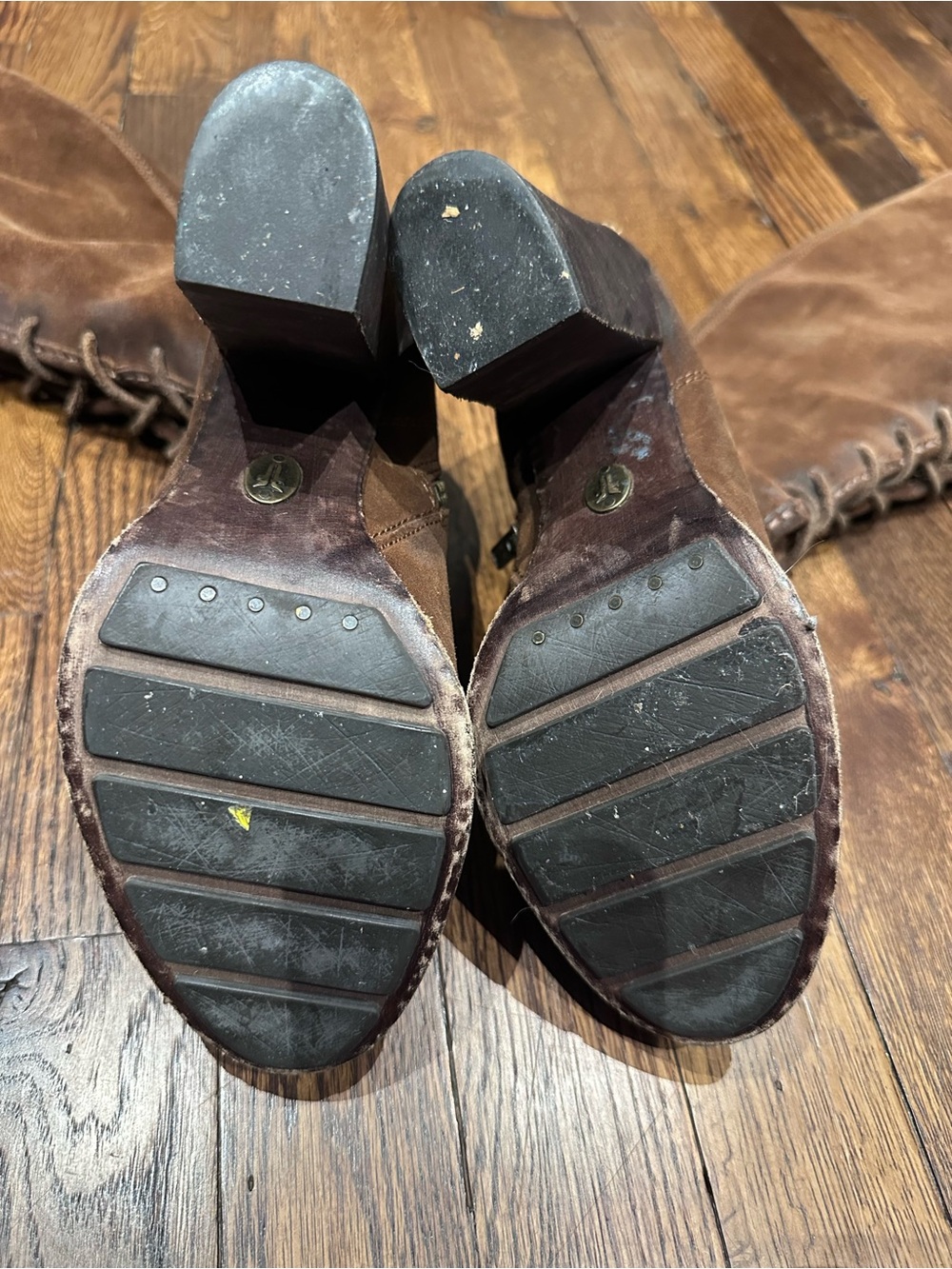 Frye Brown Suede Knee-High Lace-Up Block Heel Boots - Picture 9 of 9